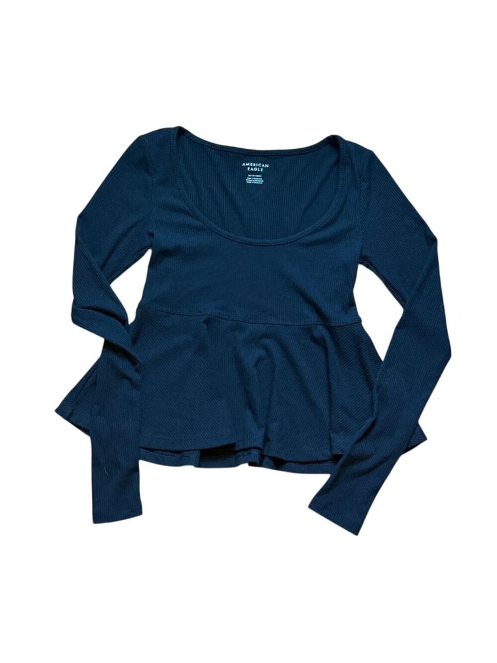 American Eagle Long Sleeve Ribbed Peplum Top-Black-XS-NWT